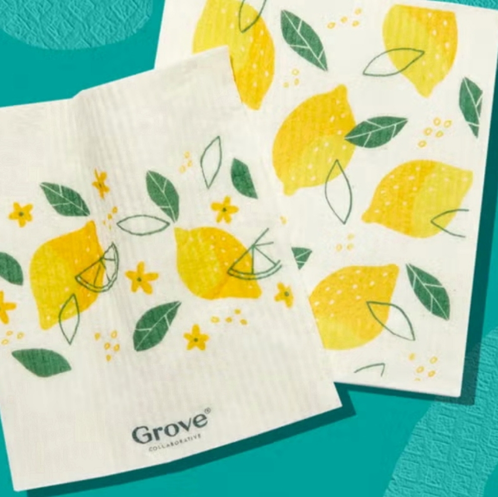 SWEDISH NWT Dish Cloths Grove Collaborative Lemon Print Reusable Plastic-Free